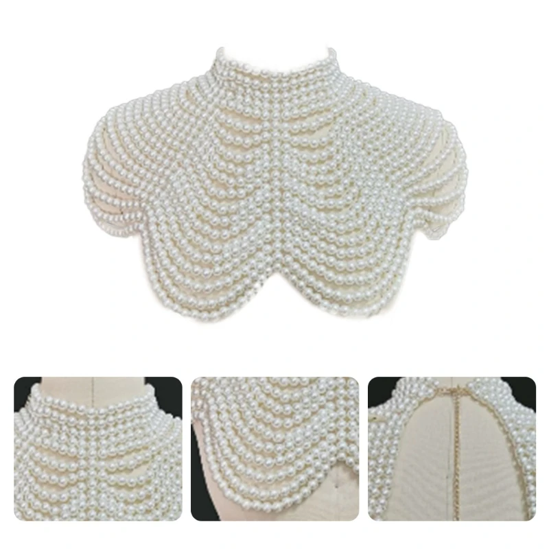 

Imitation Pearl Beaded Bib Choker Necklace Body Chain Shawl Collar Jewelry