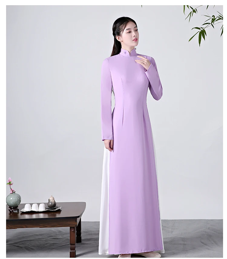 Вьетнамский aodai вьетнамский cheongsam народный стиль более женственное платье для женщин традиционная одежда цветочный ao dai - Цвет: color1