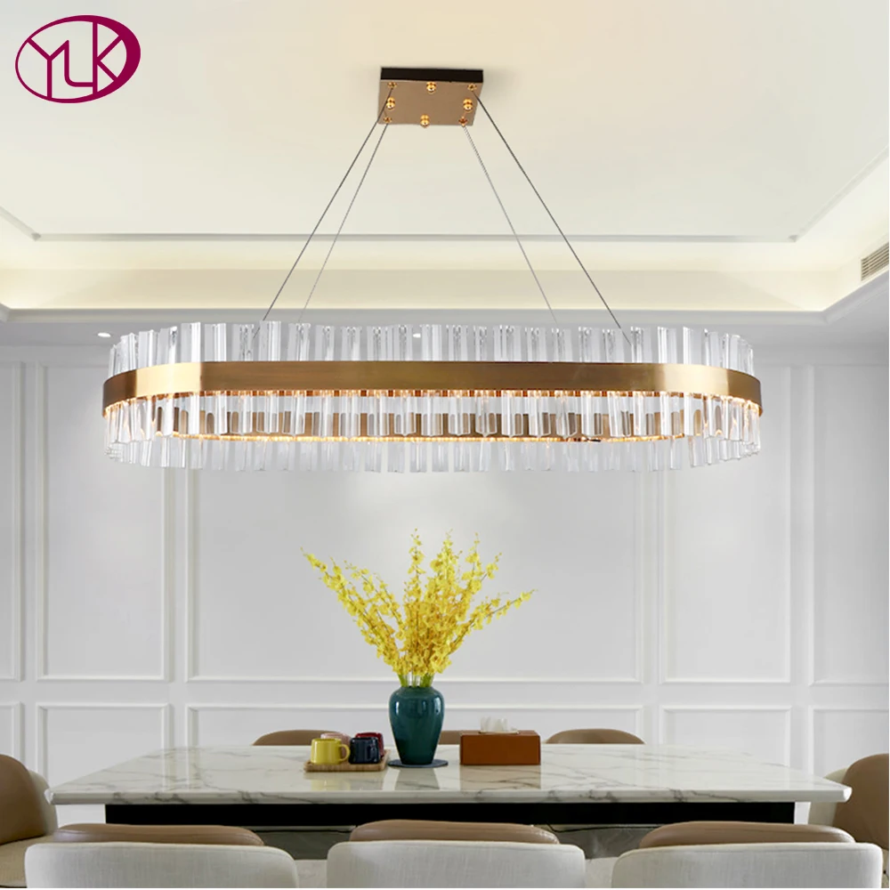 

Роскошная Современная хрустальная люстра для столовой Овальный дизайн золото-бронза подвесной светильник светодиодный люстры De Cristal