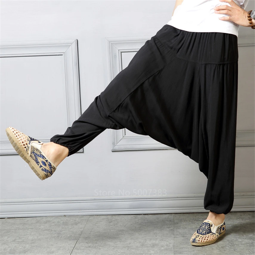 Ретро мужские японские Свободные Штаны шаровары Хип хоп черные широкие брюки