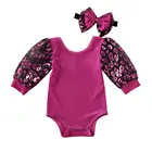 Комбинезоны для новорожденных девочек 0-18 месяцев кружевные с длинными рукавами-фонариками и принтом губ милый комбинезон наряд