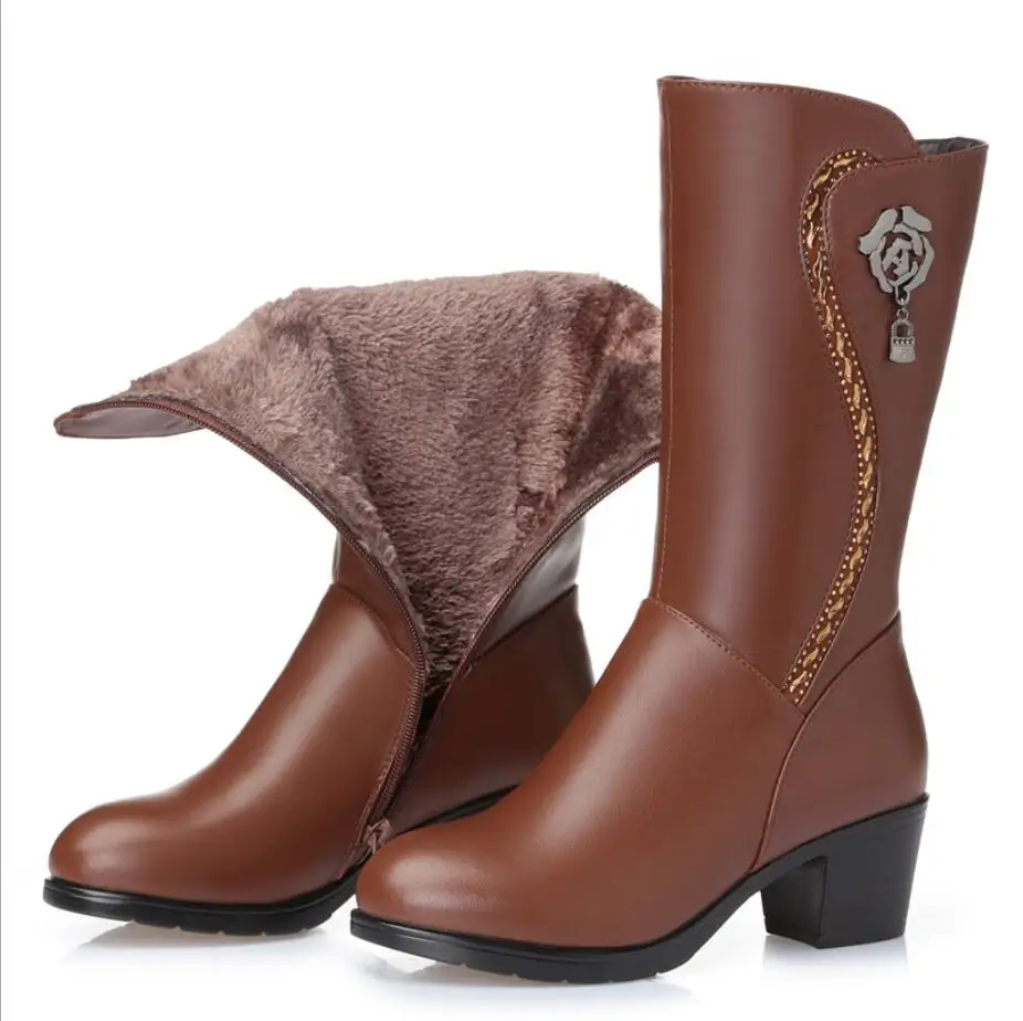 Женские ботинки из натуральной кожи на меху мотоциклетные теплые большие