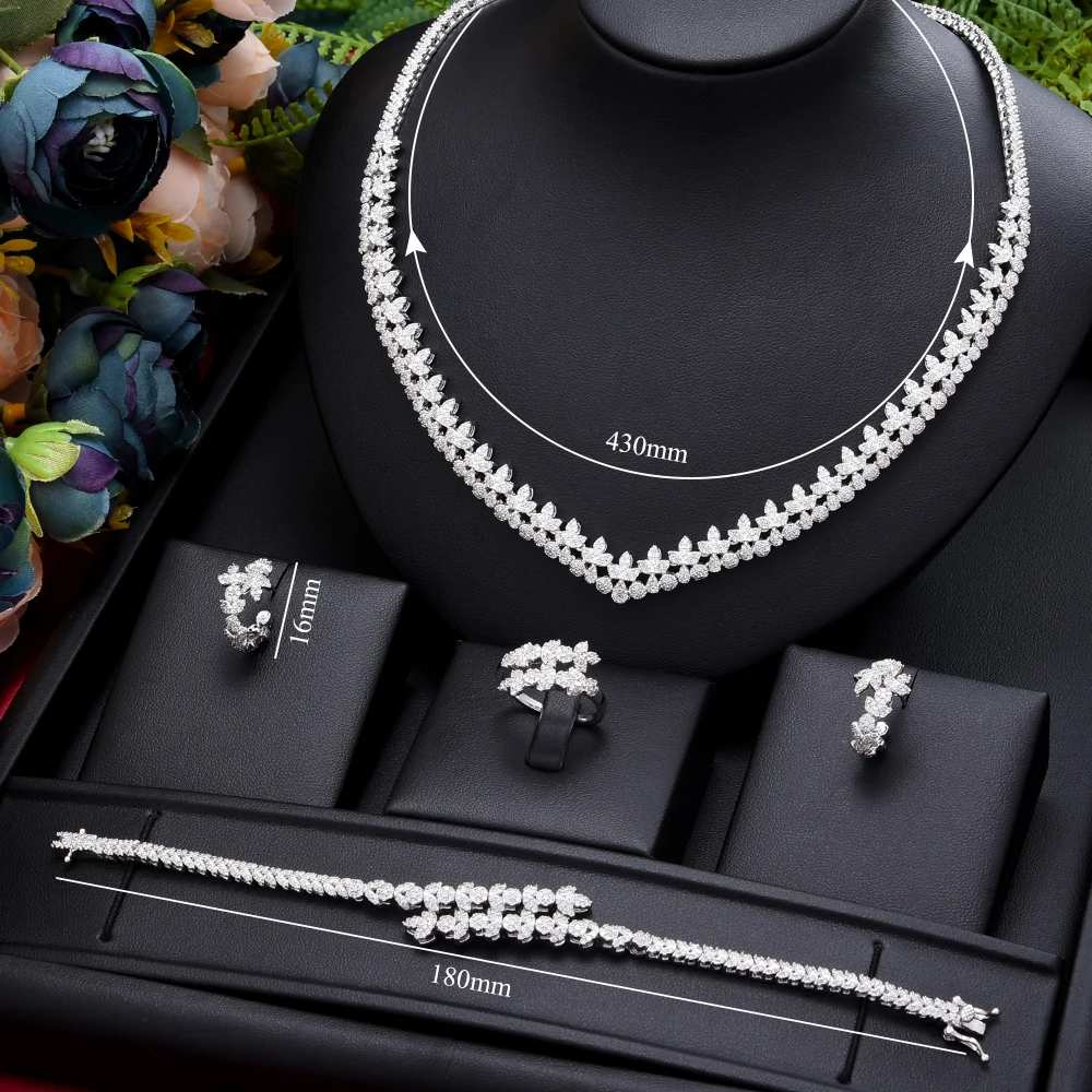 

SORAMOORE Brand Luxury High Quality Women Bangle Earrings Necklace Ring 4PCS Jewelry Set Charm of Women Brides Wedding Jewellery