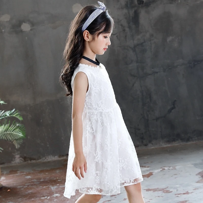 2020 летнее Новое кружевное платье в Корейском стиле для девочек детское