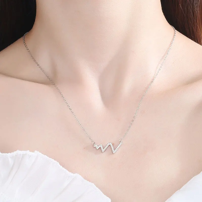 

COLORFISH 100% 925 Sterling Silver Women Serpentine Chic Electrocardiogram Heartbeat Pendant Clavicle Necklace Fashion Jewelry