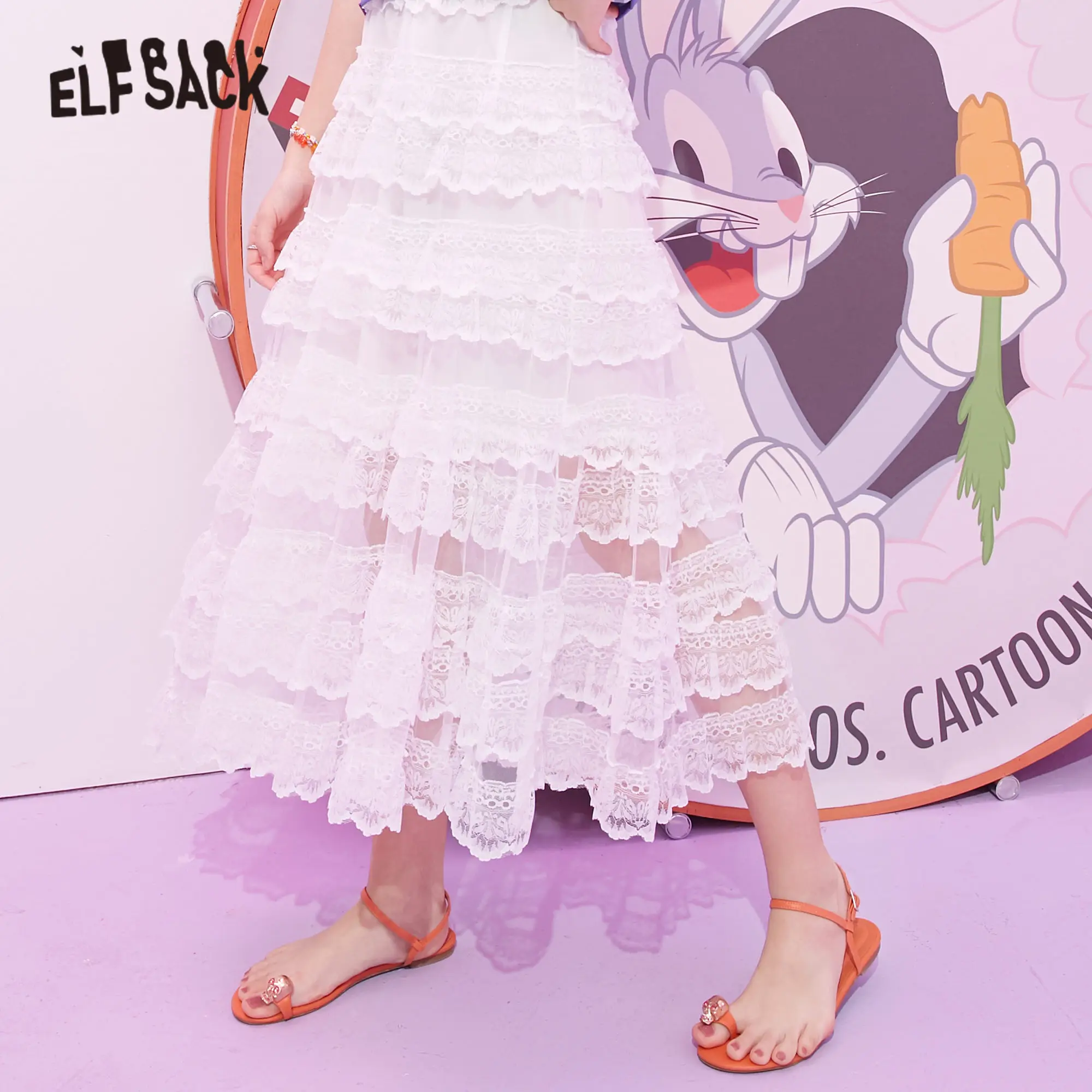 Женская Повседневная Юбка миди ELFSACK белая однотонная многослойная юбка с