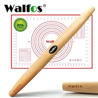walfos french rolling pin and pastry silicone mat set cake board beech wood rolling pin for dough pastry roller kitchen gadgets