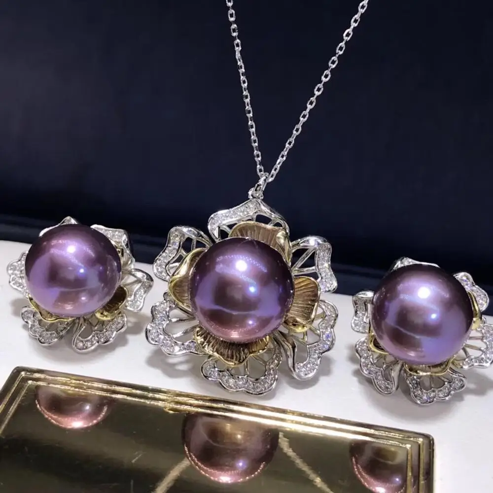 

D113 FINE JEWELRY 925 STERLING SILVER NATURAL FRESH WATER PURPLE PEARLS 11-10 FEMALE'S JEWELRY SETS FOR WOMEN FINE JEWELRY SETS
