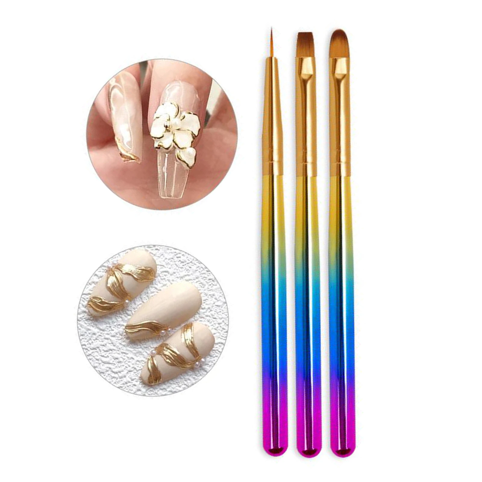 

3 PCS UV Gel Acrylic Nail Art Drawing Painting Brush Pens with 3 Different Styles of Brushes for Nail Art Design