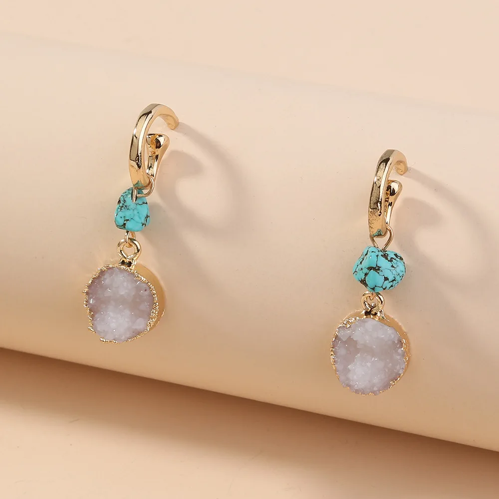 Висячие серьги в европейском стиле с бирюзовым рисунком универсальные ювелирные