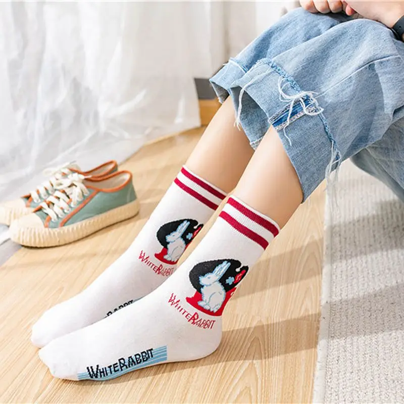 Funny Socks White Rabbit Candy Cotton Casual Fashion Women's Socks Long Couple Harajuku Cute Comfortable Korea Christmas Socks