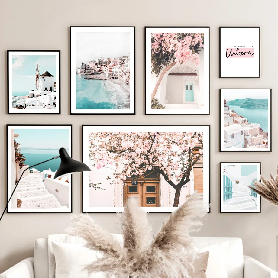 

Sakura Peach Blossom Ocean Wave Mountain Wall Art Canvas Painting Nordic Posters And Prints Wall Pictures For Living Room Decor