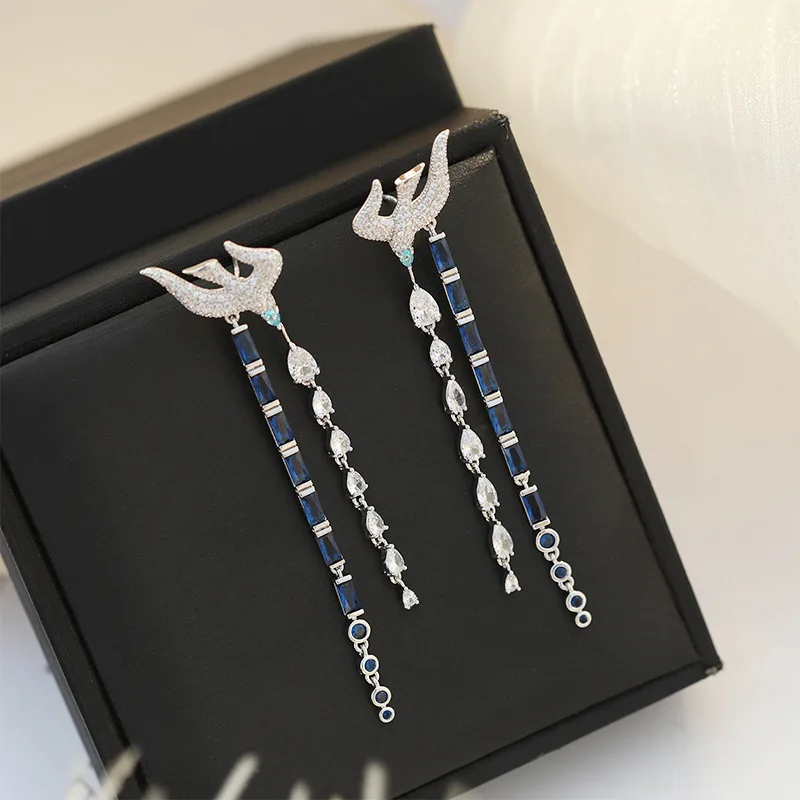 Серебряные булавки SWOUR S925 с фианитами голубые кристаллы ювелирные изделия