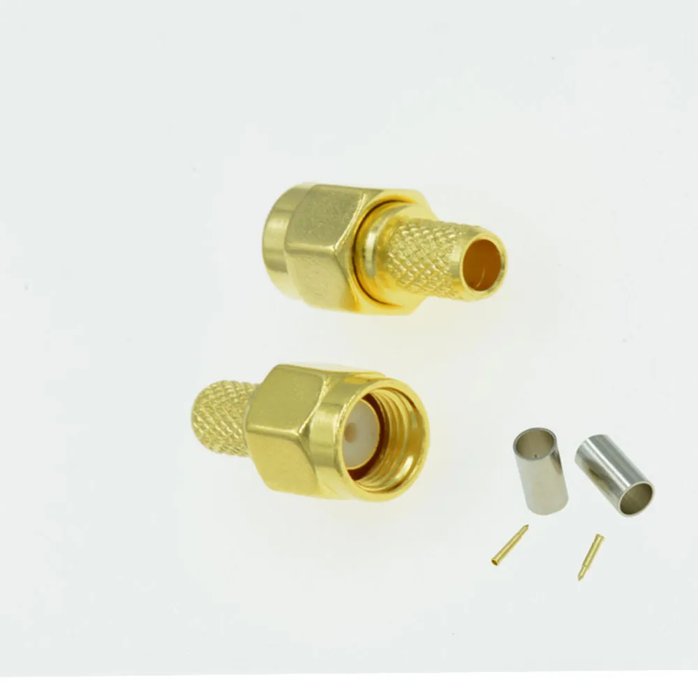 100 шт. SMA Штекерный обжимной радиочастотный разъем позолоченный для кабеля RG58 LMR195