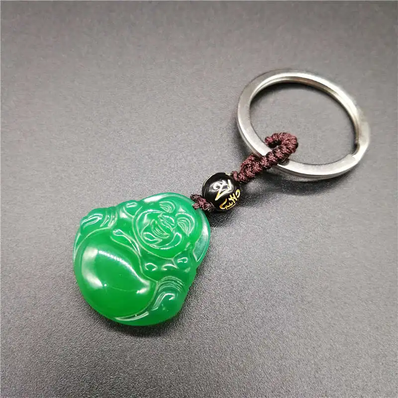 Green Color Ice AAA Chalcedony KeyChain Laughing Buddha Lucky Fine Carving | Украшения и аксессуары