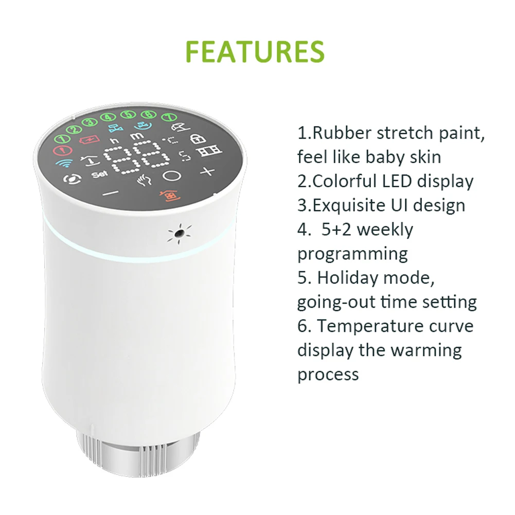

Tuya WIFI Thermostatic Radiator Valve Actuator ZigBee TRV Programmable Temperature Controller Alexa Smart Home Google Assistant