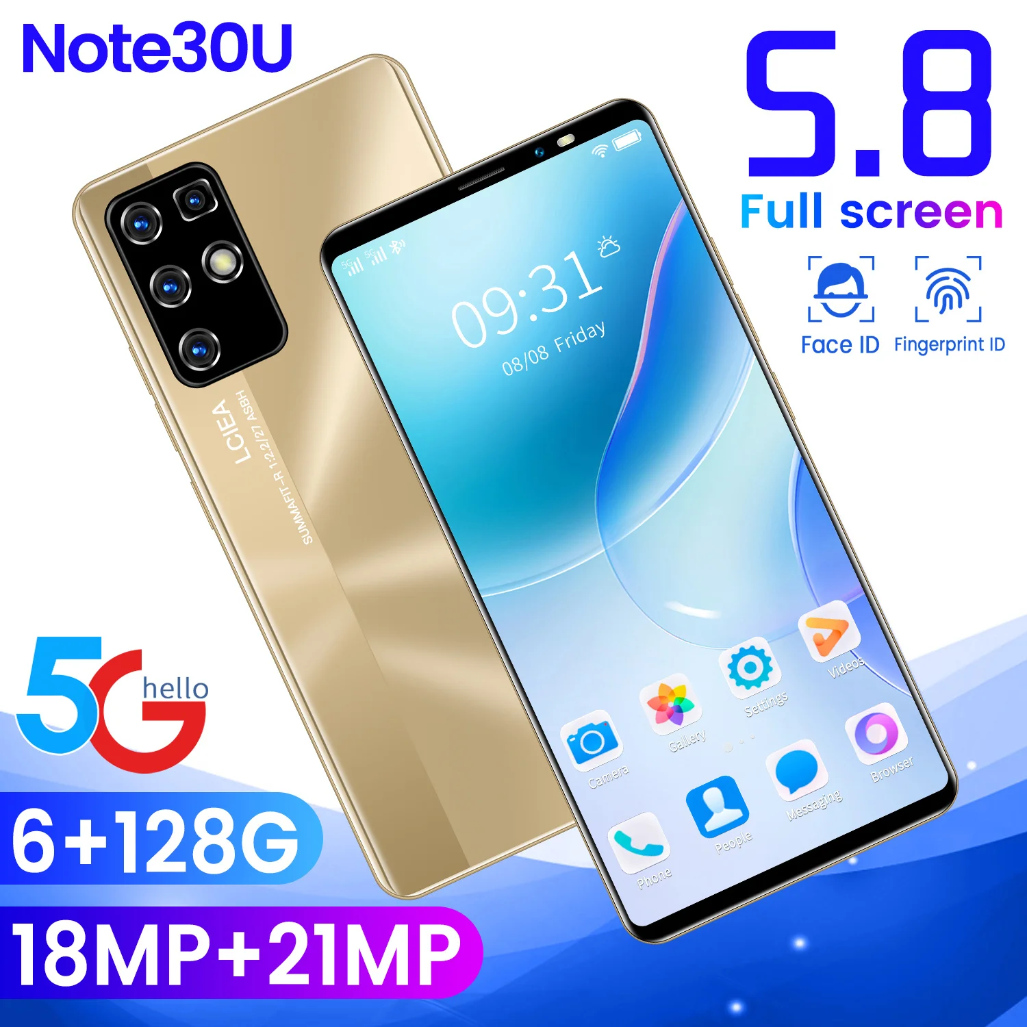 

New Arrival Note30U 5.8 Inch HD Smartphones 6 128GB Dual SIM Face Fingerprint Unlock 4G LTE 8 Core Andriod 10 Cheap Mobile Phone