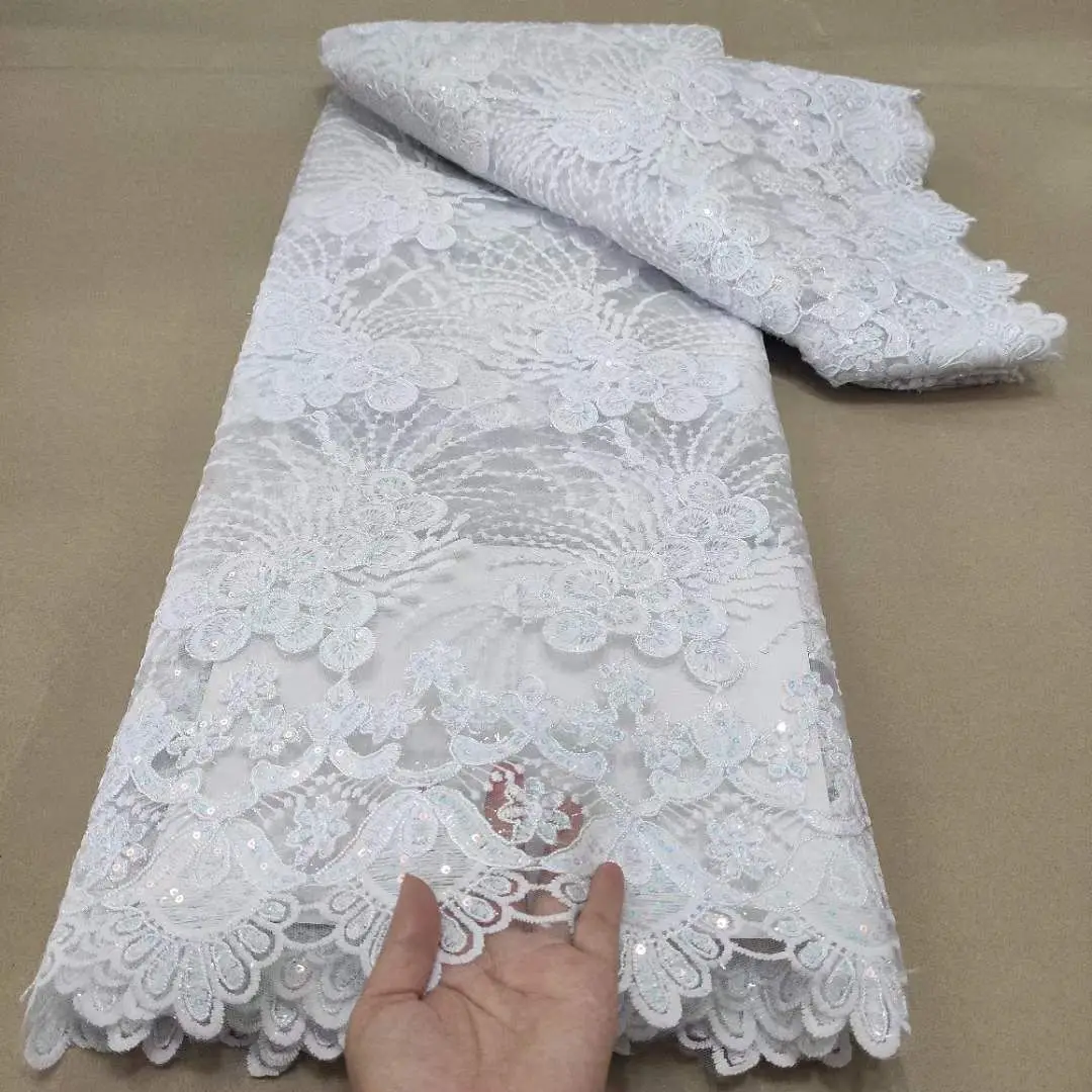 2022 высококачественное французское нигерийское Сетчатое кружево с блестками