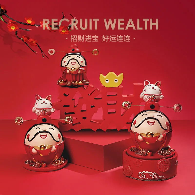 

New Chinese cute Q version of the God of Wealth Happy New Year Red Gongxi Fa Cai Music Box Home Decoration Accessories