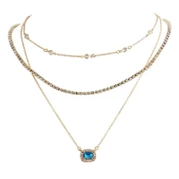 fashion women boho multilayer gold chain choker crystal pendant necklace jewelry