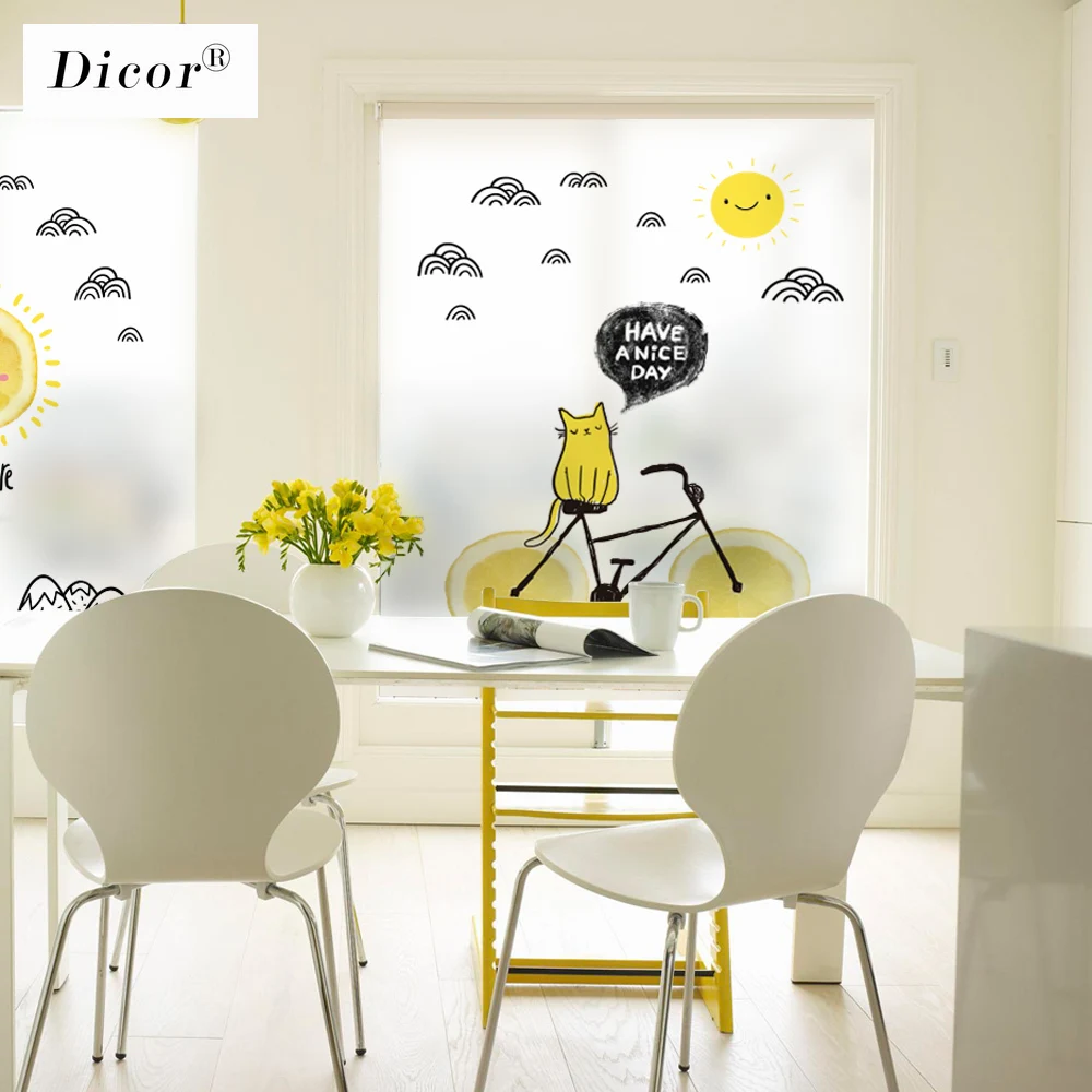 Виниловая наклейка на окна DICOR Hello Sunshine матовая непрозрачная домашний декор s