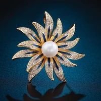 kioozol luxury hollow pattern pearl pendant blue color cubic zirconia brooch for women vintage jewelry accessories 183 ko2