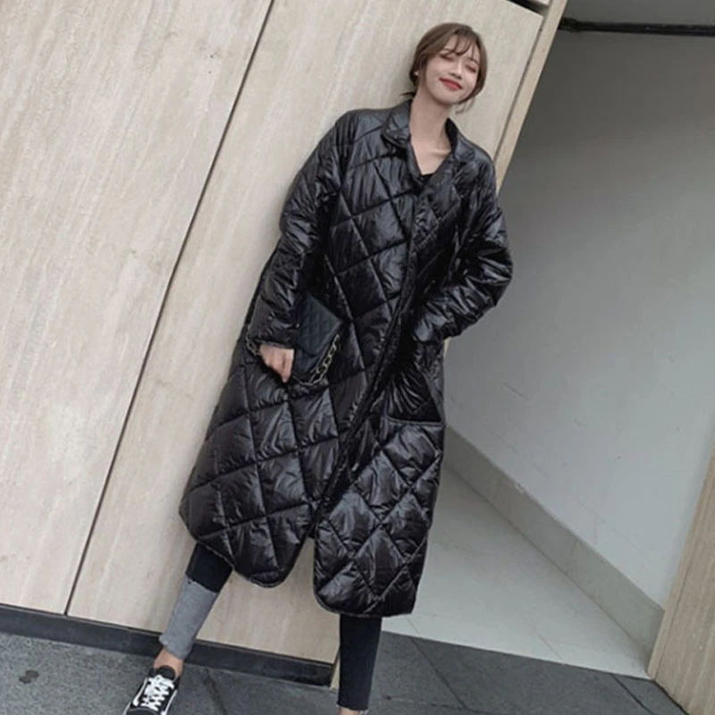 2020 Женская клетчатая длинная пуховая куртка женская теплая хлопковая парка