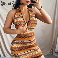 2021 striped knitted halter backless slim dress women y2k sleeveless sexy summer mini dresses ladies beach club bodycon wear
