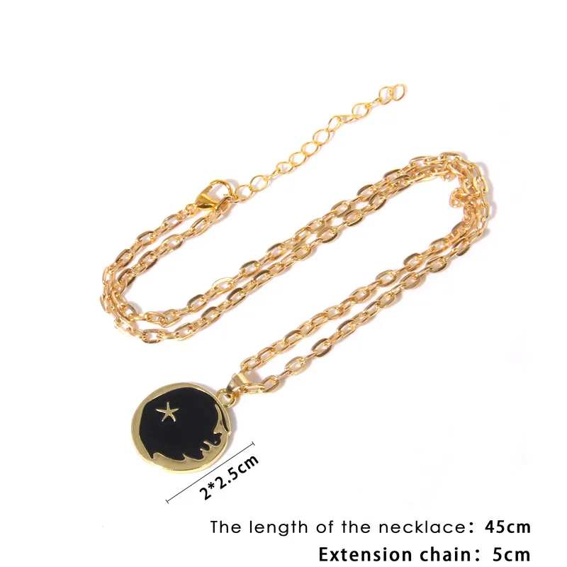 Painting Necklace For Women Moon Star Oil Drip Fashion Pendant Necklaces Long Chains Round Jewelry Friendship Gifts | Украшения и