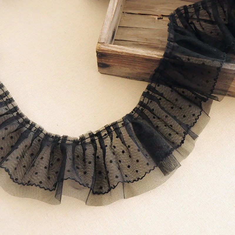 Кружевные складки в горошек ширина 10 см цвет белый/черный пришивной воротник