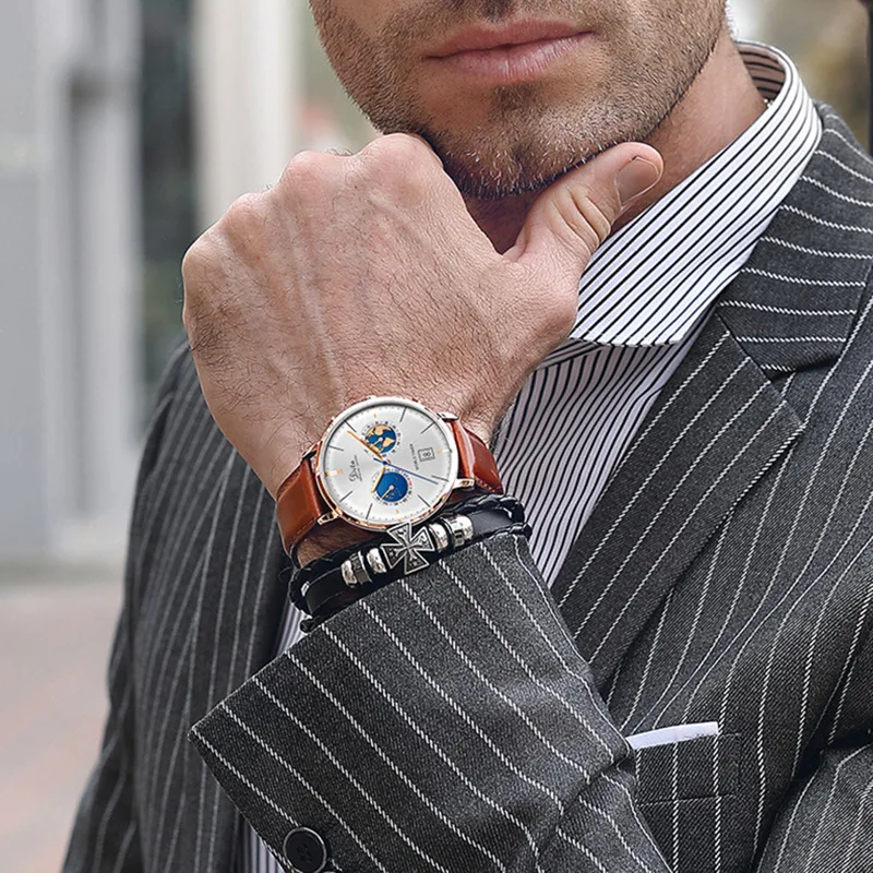 

Men Elegant Wristwatch Luxury Dita Brand Business Men's Watch Quartz Leather Strap Double Display Clock Clock Relogio Masculino