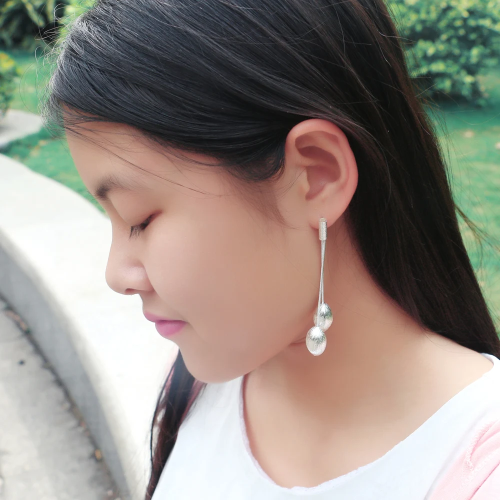 Мода 2017 г. длинные скраб из бисера серьги Уникальный Твердые 925 Серебряные для Для