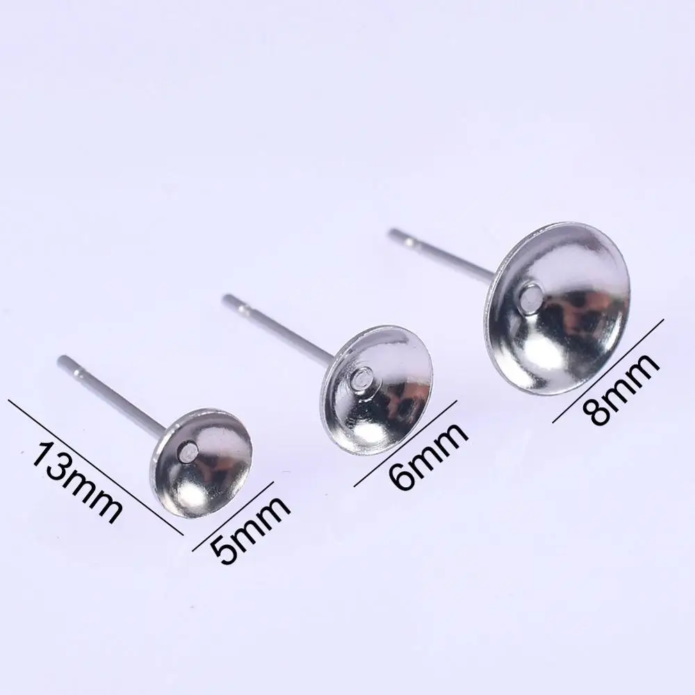 

100Pcs/Lot 5-8mm Stainless Steel Blank Earring Studs Base Pins DIY Concave Cabochon Cameo Settings For Jewelry Making Supplies