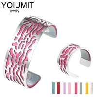 yoiumit stainless steel bangles cuff bracelets ring set manchette argent women jewelry interchangeable leather bijoux femme