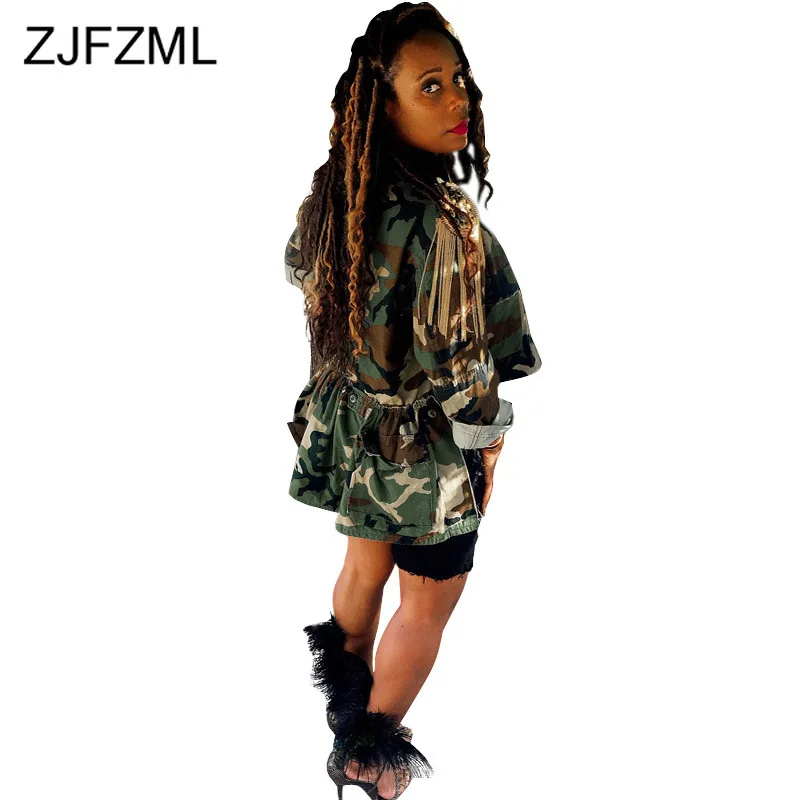 

Camouflage Zipper Denim Jeans Coats and Jackets Women Turn Down Collar Pockets Bomber Jacket Autumn Causal Slim Crop Jeans Coat