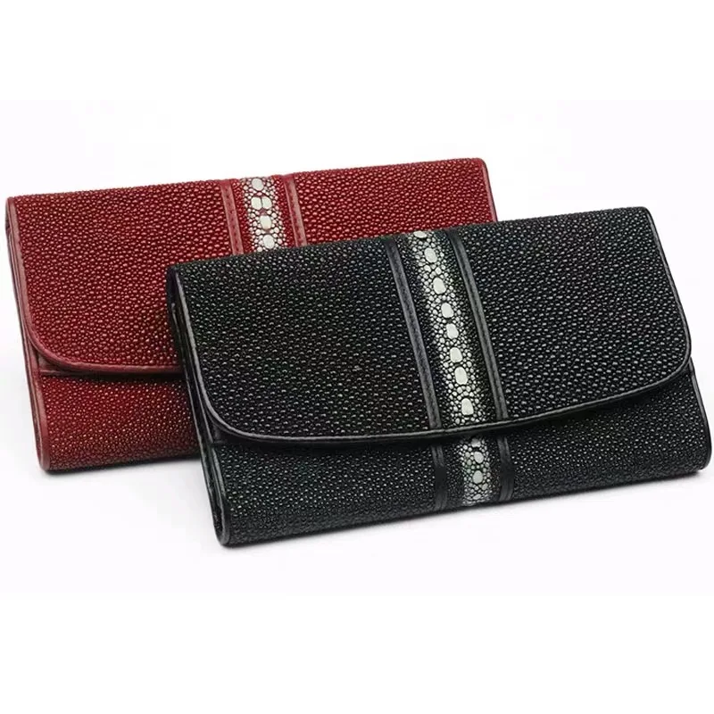 Мужской длинный черный бумажник в три сложения из натуральной кожи стиле унисекс