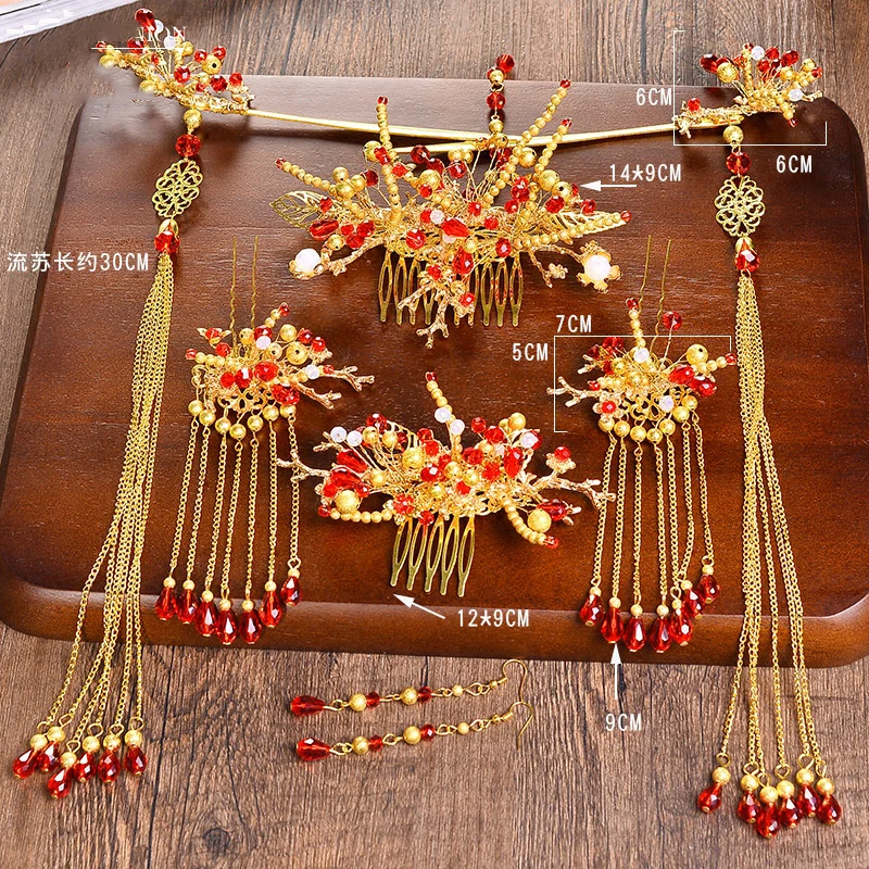 Традиционный китайский головной убор NiuShuya для невесты заколки волос свадебная