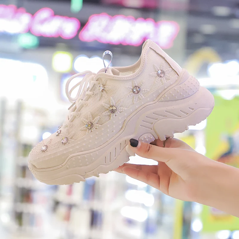 2021 столбике и платформе кроссовки с верхом из сетчатого материала стразы