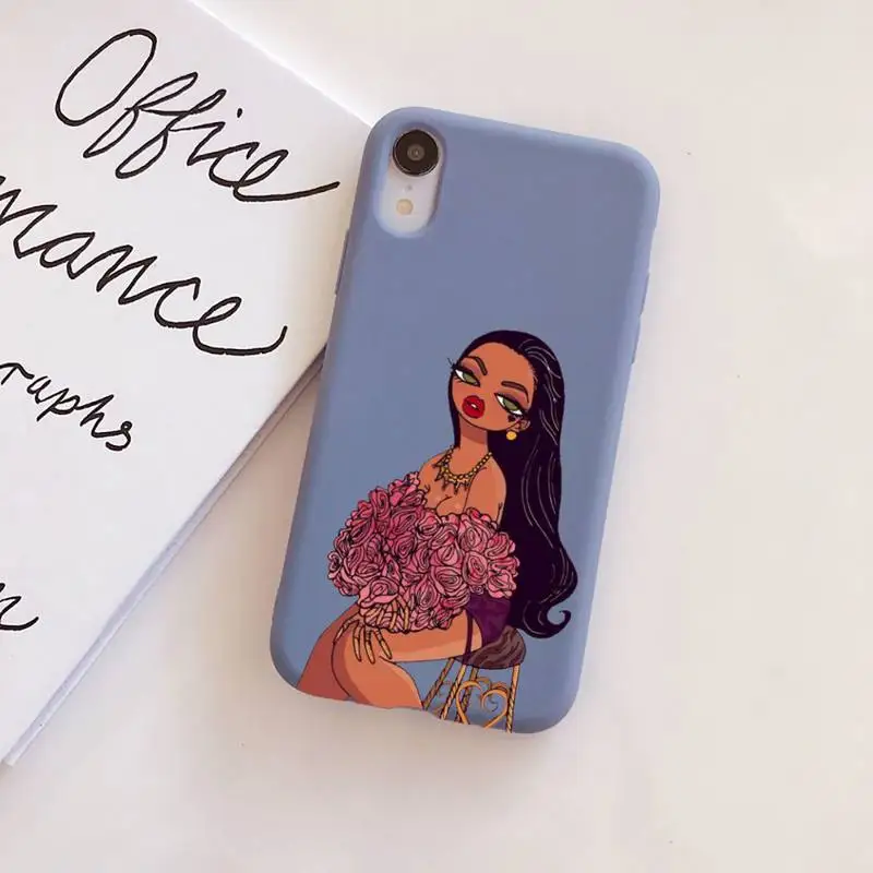

Black Girl Melanin Original Liquid Silicone Phone Case for iphone 11 Pro Max X XS Max XR Candy Color For iPhone 7 8 6 6S Plus