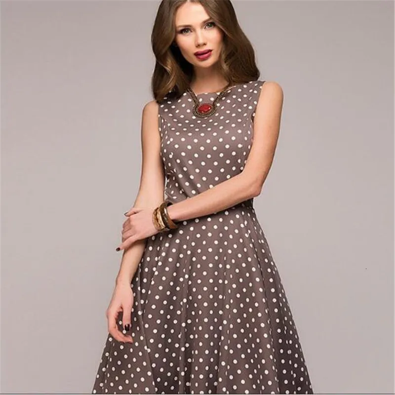 2019 Летнее Длинное Платье в ретро стиле платье горошек без рукавов туника макси