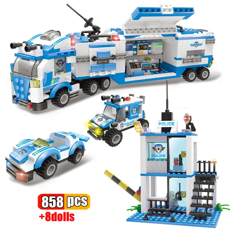 

Mobile Police Station Multifunctional Command Car Building Blocks SWAT Patrol Vehicle Policeman Figures Bricks Education Toys