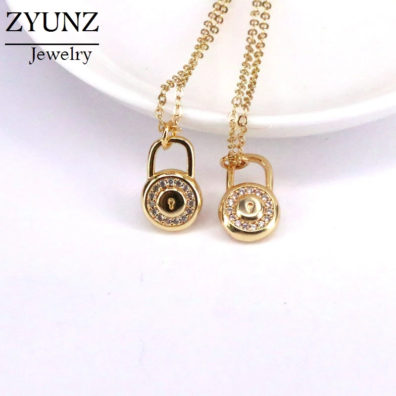 

6PCS, CZ Cubic Zirconia Paved Lock Chain Pendant Charms Necklaces For Women Crystal Padlock Charm Necklace Jewelry