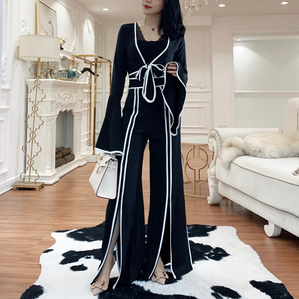 Новинка Весна 2019 женский костюм пикантная белая полосатая рубашка с бантом и