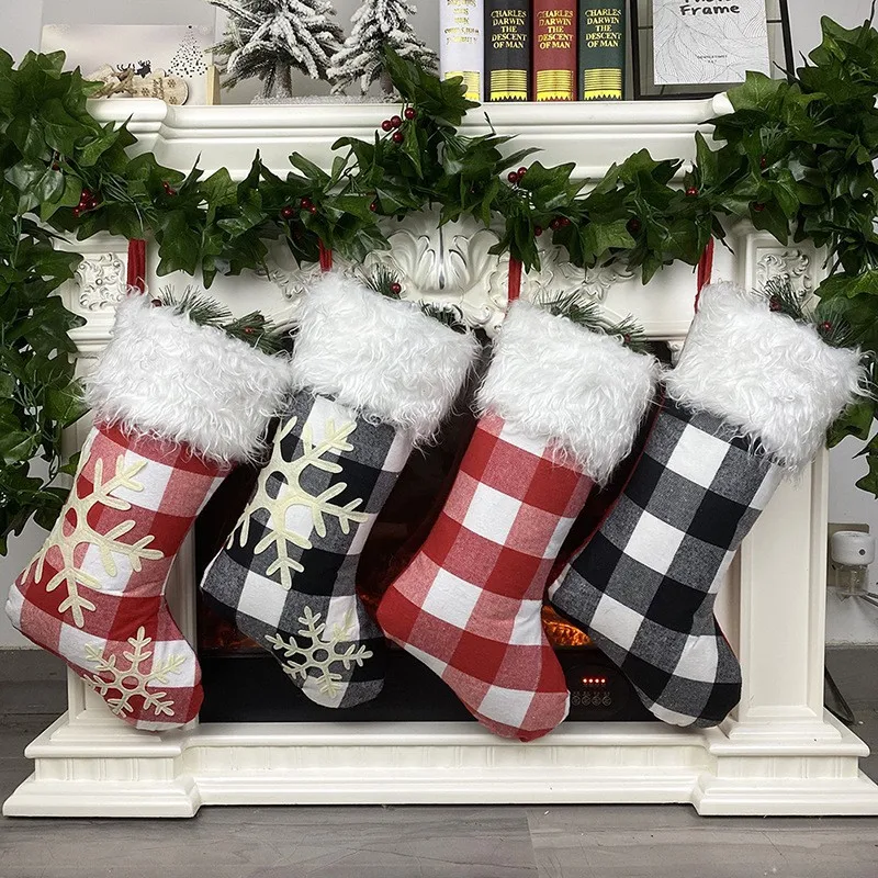 Креативные рождественские клетчатые чулки Снежинка узор подарок подвесная