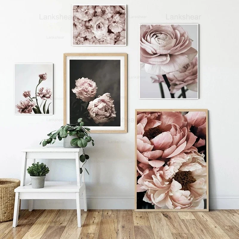 Пионовые цветы Hd домашний декор цветочный ботанический постер листья настенное