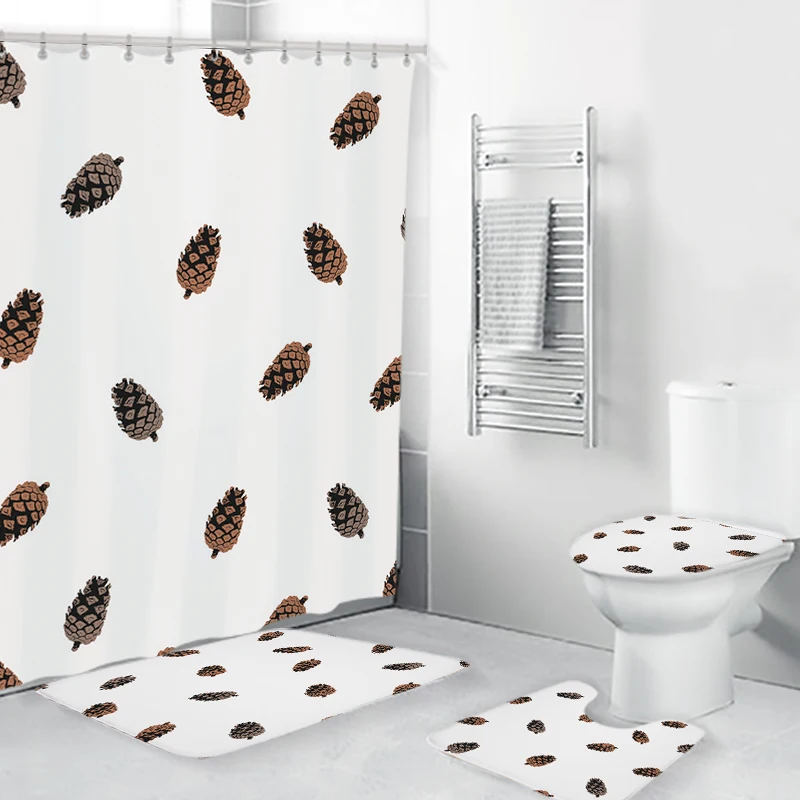 

Сосновые конусы, простая Водонепроницаемая занавеска для душа, чехол для ковра для ванной, чехол для туалета, коврик для ванной, набор коври...