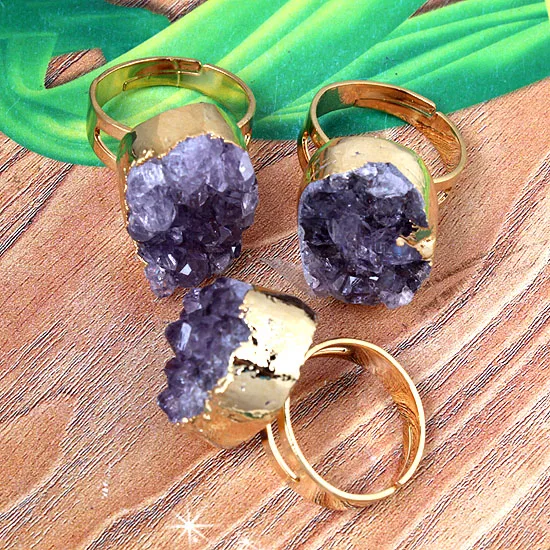 XSM Регулируемые кольца на палец из натурального аметиста неправильной формы с
