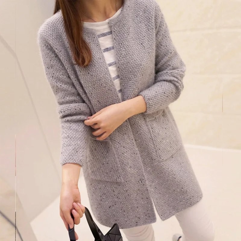 Серый длинный кардиган Женский весенне осенний Повседневный бежевый розовый