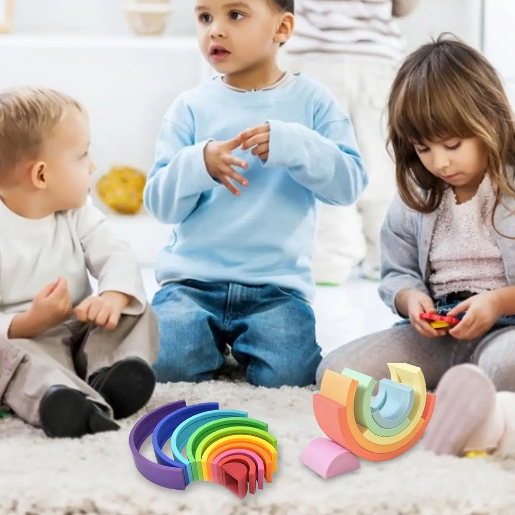 

6/10PCS Kids Rainbow Stacking Toys Educational Rainbow Building Puzzle Sensory Fun Creative Colorful Building Stocks Kids Gift