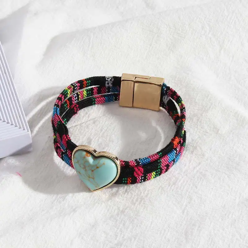 

B2373 ZWPON Heart Natural Stone Magnet Bracelets Women Fashion Layered Snakeskin Pattern Rope Chain Bracelets Jewelry Wholesale